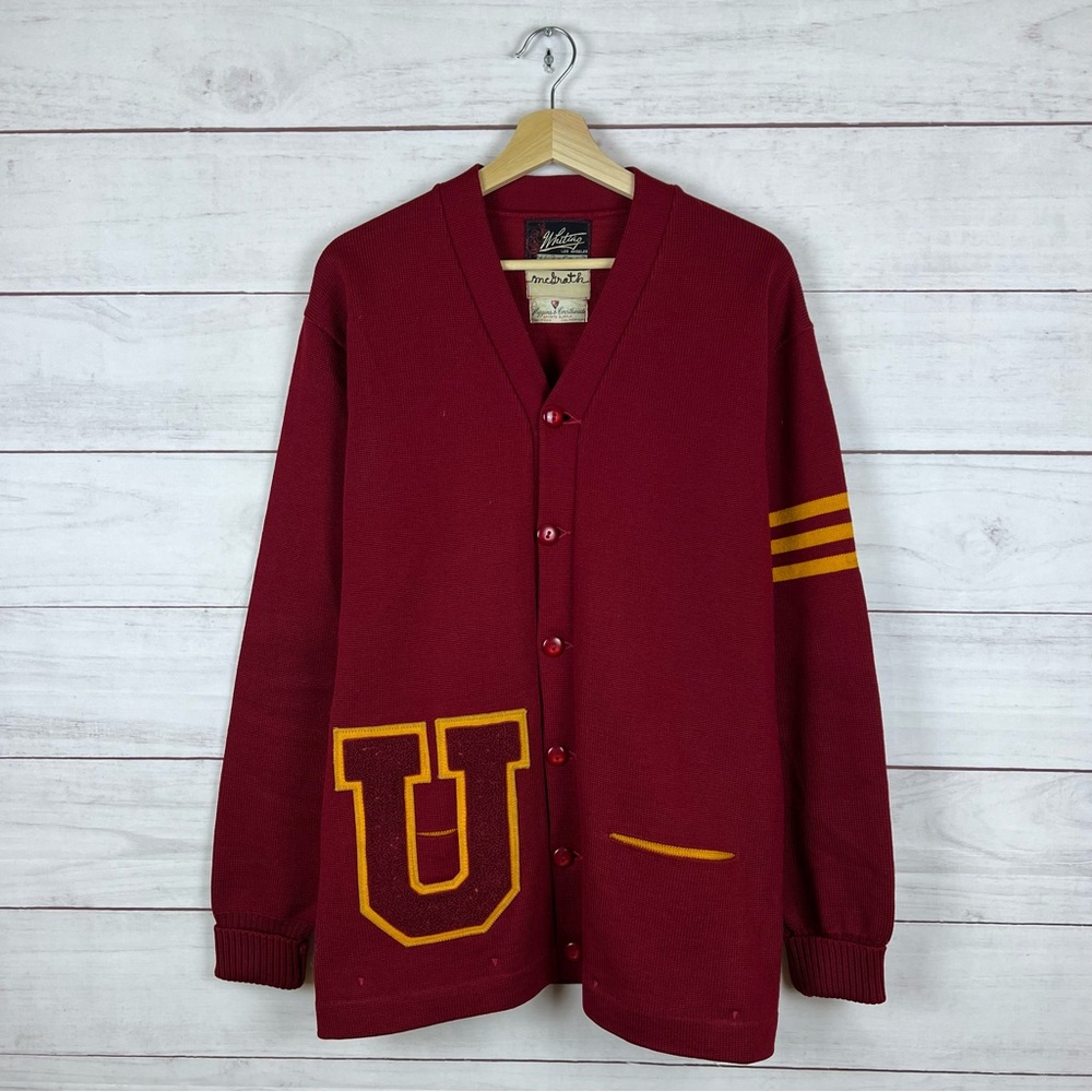 Vintage 60s Whiting Varsity Cardigan Sweater Large